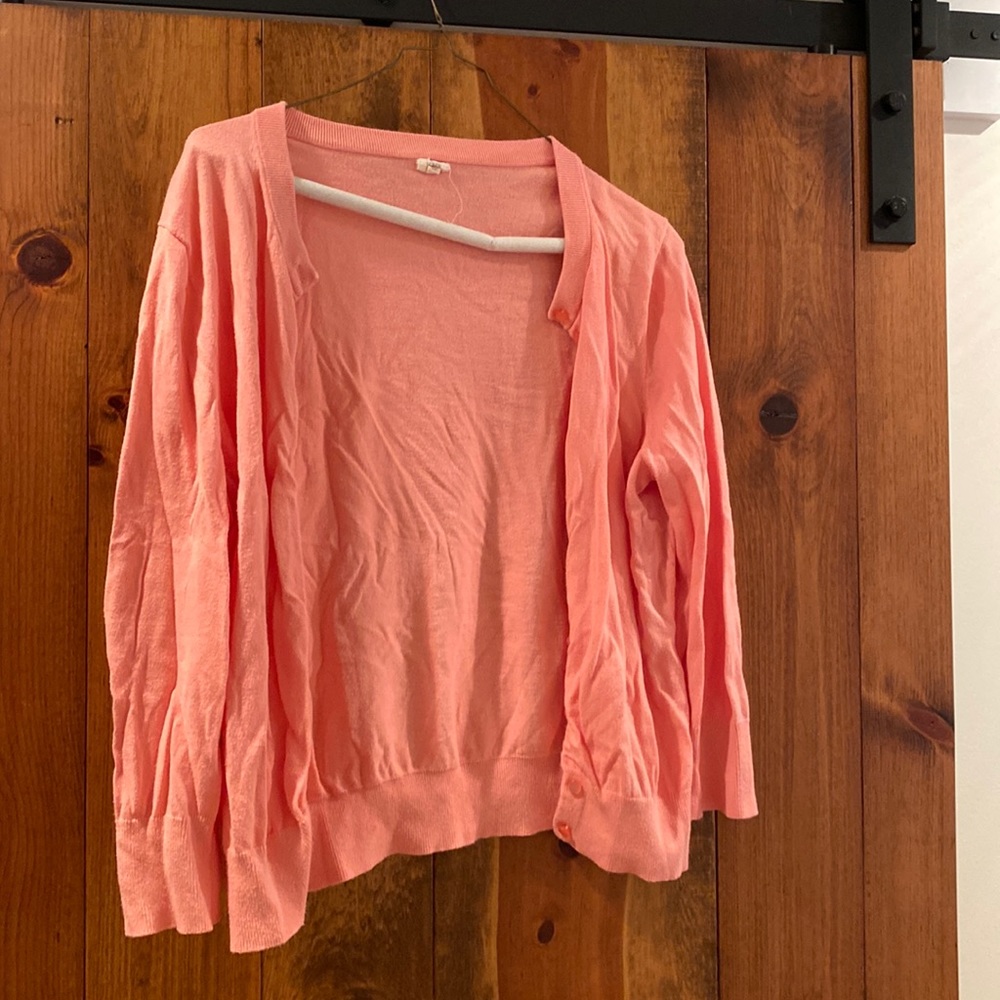 J.Crew Cotton Jackie Cardigan. Color: Salmon Pink. Size L.